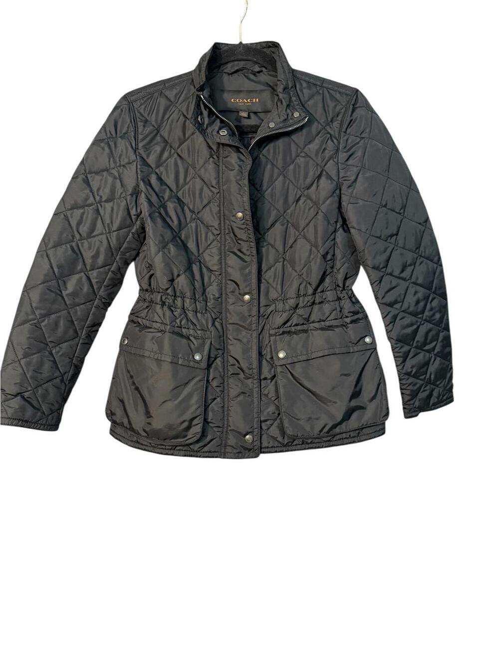 Coach Puffer Quilted Coat Womens Size S Black Cinched Waist Lightweight Jacket